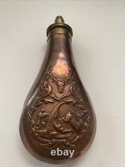 Mid 19th Century Embossed Copper Powder Flask stamped PATENT