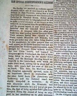 Monitor vs. Merrimac Battle of Hampton Roads Civil War IRONCLADS 1862 Newspaper