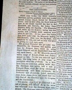 Monitor vs. Merrimac Battle of Hampton Roads Civil War IRONCLADS 1862 Newspaper