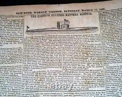 Monitor vs. Merrimac Battle of Hampton Roads Civil War IRONCLADS 1862 Newspaper
