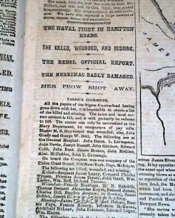 Monitor vs. Merrimac Battle of Hampton Roads Civil War IRONCLADS 1862 Newspaper