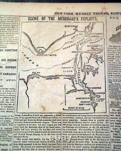 Monitor vs. Merrimac Battle of Hampton Roads Civil War IRONCLADS 1862 Newspaper