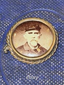 Mourning Brooch Civil War Veteran Image, Original Late 1800's Enamel Pin