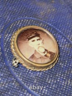 Mourning Brooch Civil War Veteran Image, Original Late 1800's Enamel Pin