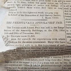 National Anti-Slavery Newspaper 1862 January 18 Black Emancipation Antique A202