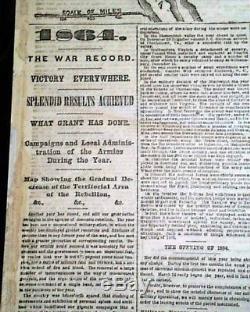 Nice CONFEDERATE STATES OF AMERICA Civil War North & South MAP 1865 Newspaper