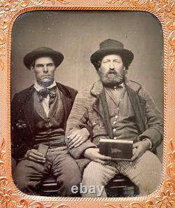 ORIGINAL MIDWEST COWBOYS of CIVIL WAR ERA CASED TINTYPE 1/6 PLATE DATED 1864