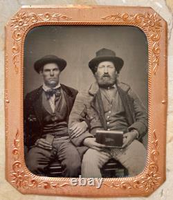 ORIGINAL MIDWEST COWBOYS of CIVIL WAR ERA CASED TINTYPE 1/6 PLATE DATED 1864