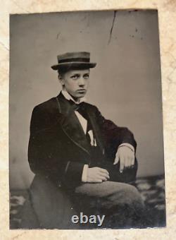 ORIGINAL! RARE! CIVIL WAR YOUNG MAN 1/6 PLATE TINTYPE PHOTOGRAPH c1864