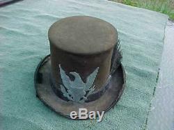 Old Civil War Period Top Hat w Brass Eagle & Ostrich Feather by Brown & William