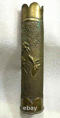 Old Original Handmade Flower Vase-military War Bronze Bullet Cartidrige-35 Cm-rr