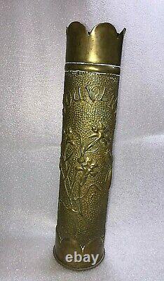 Old Original Handmade Flower Vase-military War Bronze Bullet Cartidrige-35 Cm-rr