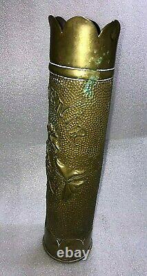 Old Original Handmade Flower Vase-military War Bronze Bullet Cartidrige-35 Cm-rr