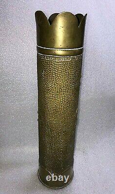 Old Original Handmade Flower Vase-military War Bronze Bullet Cartidrige-35 Cm-rr