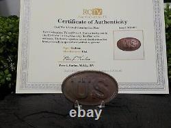 Old Rare Vintage Antique Civil War Relic Cartridge Box Plate with COA and Stand