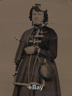 Old Vintage Tintype Photo Patriotic CIVIL War Vivandiere Soldier Nurse & Canteen