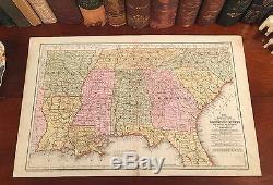 Original 1858 Antique Pre-Civil War SOUTHERN STATES Hand-Colored Engraved Map