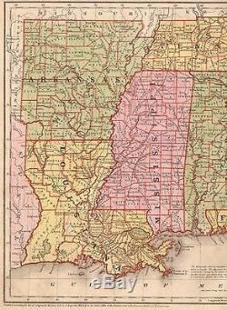 Original 1858 Antique Pre-Civil War SOUTHERN STATES Hand-Colored Engraved Map