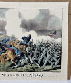 Original 1862 Currier & Ives Civil War Battle of Antietam Maryland Lithograph