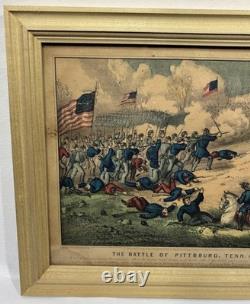 Original 1862 Currier & Ives Civil War Battle of Pittsburgh, TENN. Lithograph