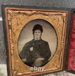 Original 1/6 Sixth Plate Tintype Civil War Soldier WithHat Antique Tintype