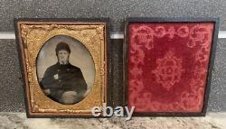Original 1/6 Sixth Plate Tintype Civil War Soldier WithHat Antique Tintype