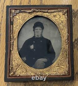 Original 1/6 Sixth Plate Tintype Civil War Soldier WithHat Antique Tintype