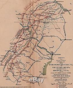 Original Antique Civil War Map BATTLE of GETTYSBURG from Robert E. Lee's Reports