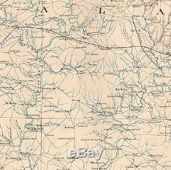 Original Antique Civil War Map GEORGIA ALABAMA Montgomery Opelika AL Columbus GA