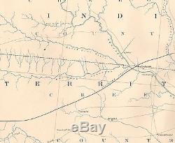 Original Antique Civil War Map Oklahoma INDIAN TERRITORY Cherokee Creek Shawnee