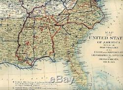 Original Antique Civil War Map UNION & CONFEDERATE BOUNDARIES of Dec 31, 1864