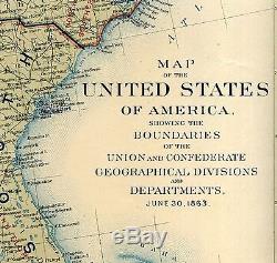 Original Antique Civil War Map UNION & CONFEDERATE BOUNDARIES of June 30, 1863