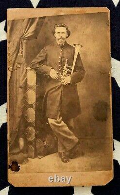 Original CIVIL War CDV Photo Camp Chase, Ohio Musician Soldier With Instrument