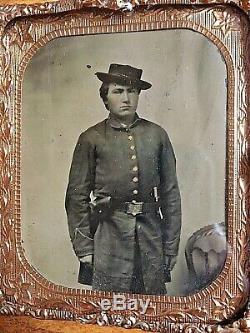Original CIVIL War Union Soldier Double Armed 1/6 Plate Tintype In Case