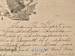 Original Civil War 1865 Union 215th Regiment Pennsylvania Volunteers Discharge