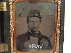 Original Civil War Confederate 1/9 Plate Ambrotype, hair, Cigar, with Full Case