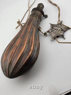 Original Civil War US Army Flask & Cap Brass Powder Flask W Indian Police Badge