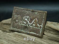 Original Csa Confederate CIVIL War Brass Belt Buckle Square (g3)