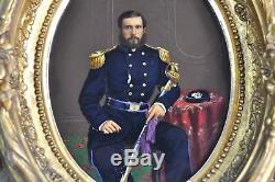 Original Pair of Civil War Painted Prints US General 19th C Photo Painting Sword