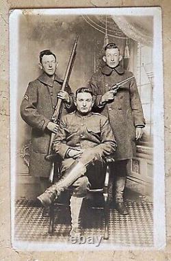 Original Ww1 Us Army CIVIL War Armed Soldiers Photo Postcard Rppc