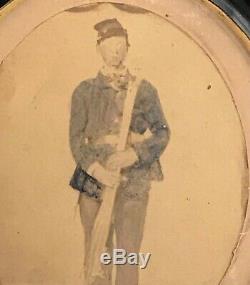 Orignal LgFormat Photograph Civil War Union Soldier Hand-Colored Shadowbox Frame