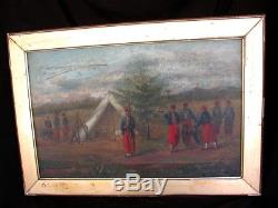 PERIOD CIVIL WAR PAINTING ZOUAVES CAMP @ CHAIN BRIDGE, VIRGINIA c. 1860'S