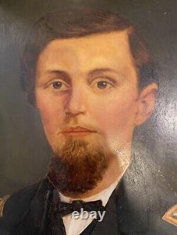 Pair Civil War Oil Portraits Union Captain & Wife ID'D Original Oval Gilt Frames