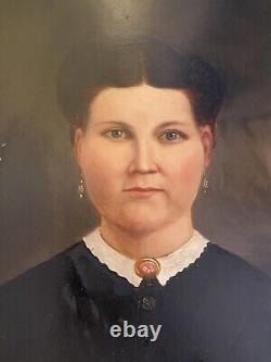 Pair Civil War Oil Portraits Union Captain & Wife ID'D Original Oval Gilt Frames