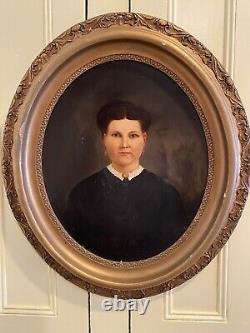 Pair Civil War Oil Portraits Union Captain & Wife ID'D Original Oval Gilt Frames