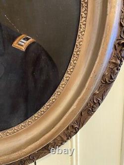 Pair Civil War Oil Portraits Union Captain & Wife ID'D Original Oval Gilt Frames