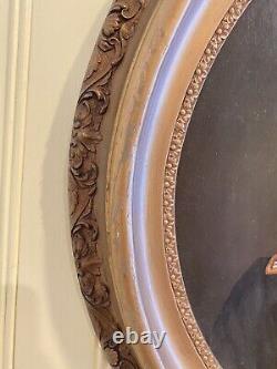 Pair Civil War Oil Portraits Union Captain & Wife ID'D Original Oval Gilt Frames
