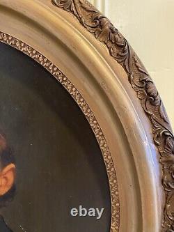 Pair Civil War Oil Portraits Union Captain & Wife ID'D Original Oval Gilt Frames