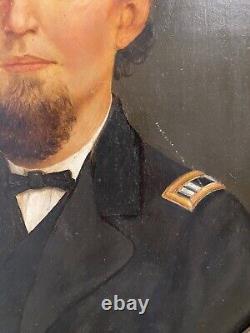 Pair Civil War Oil Portraits Union Captain & Wife ID'D Original Oval Gilt Frames