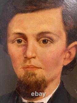 Pair Civil War Oil Portraits Union Captain & Wife ID'D Original Oval Gilt Frames